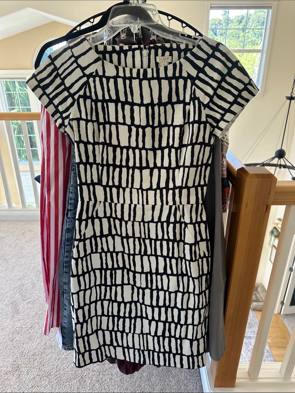 Jcrew Chic Black & White Patterned Cap-Sleeve Dress 100% cotton